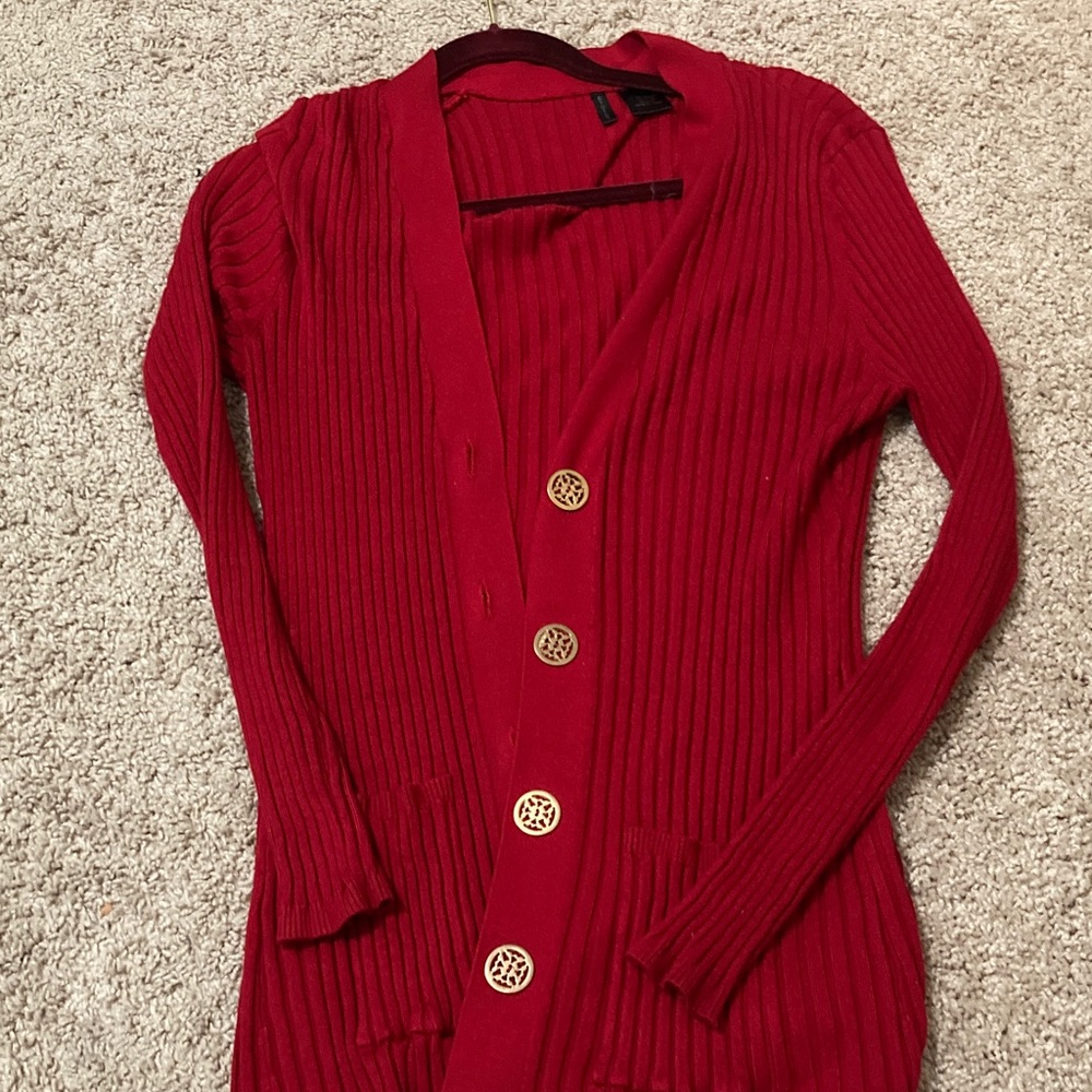 Red Button-Up Women's Sweater